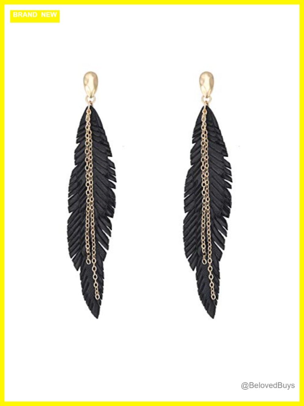 Boho Faux Leather Feather Tassel Dangle Earrings Women Gold-tone Metal Chain